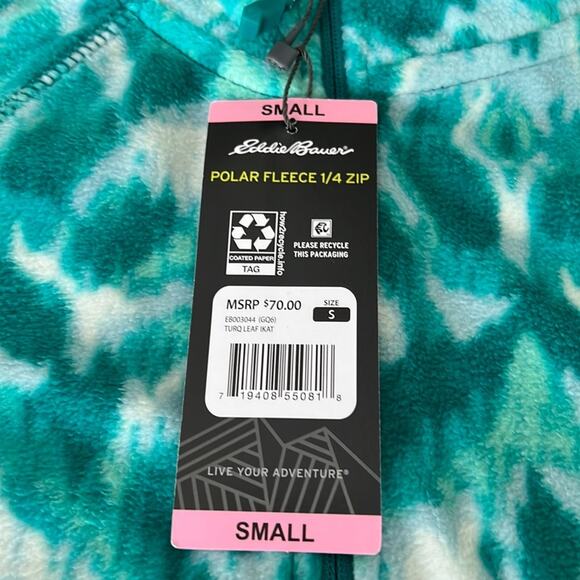 Eddie Bauer Turquoise Leaf Ikat Print Lightweight Fleece 1/4 Zip Pullover Size S - Picture 6 of 11